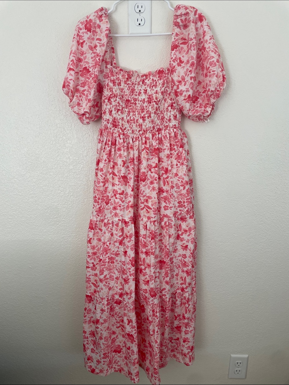 Womenβs Pink Emerson Poplin Floral Smocked Midi Dress